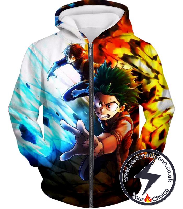 My Hero Academia Izuki Midoriya and Shoto Todoroki Action Zip Up Hoodie